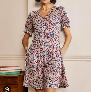 NWT Boden Blue Floret Cluster Puff Sleeve Jersey Minidress